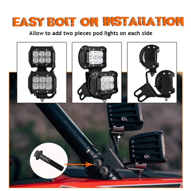 Chelhead A Pillar Roll Bar Dual Led Working Pod Lights Mounting Brackets Compatible with 2014-2019 Polaris RZR XP 1000 & 2015-2019 RZR 900 - Image 3